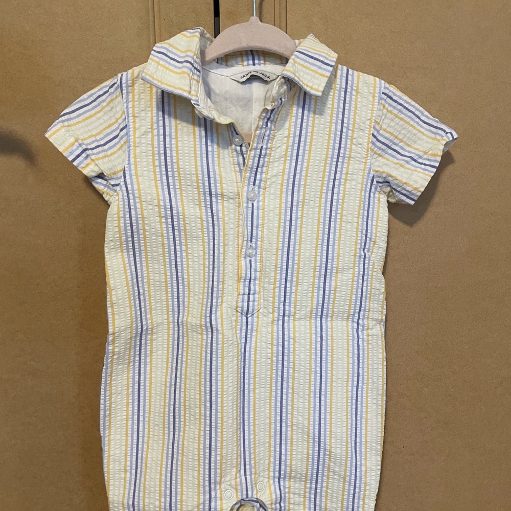 Janie and Jack multi-colored seersucker dress shirt onesie
